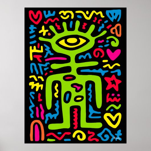 Poster Alien Vert Troisième Oeil - Funky Neon Pop Art Wal (Devant)