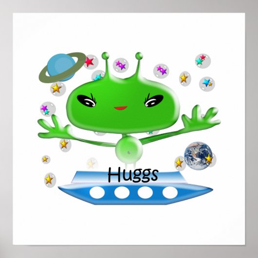 Poster Aliens de l'espace extra-atmosphérique vert mignon (Devant)