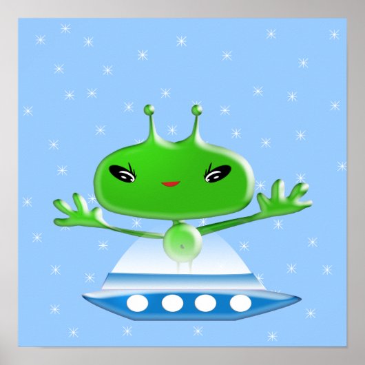 Poster Aliens de l'espace extra-atmosphérique vert mignon (Devant)