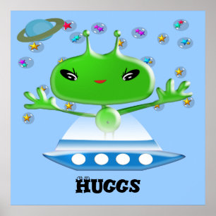 Poster Aliens de l'espace extra-atmosphérique verts migno