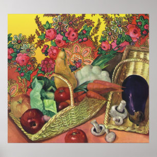 Poster Alimentation Biologique, Légumes de jardin, Fleurs