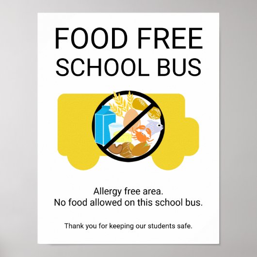 Poster Alimentation Libre Bus Allergie Zone de sécurité (Devant)