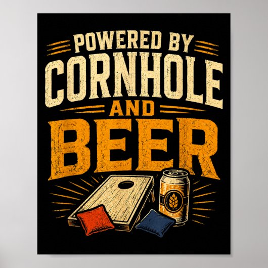 Poster Alimenté par cornhole et bière drôle de tailgate (Devant)