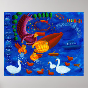 Poster Alimenter Les Canards Peinture Acrylique Art Impri