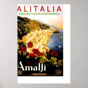 Poster Alitalia AMALFI ITALIE Nouvelle Rétro 1947 Voyage