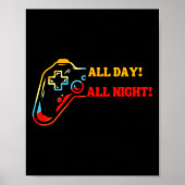 Poster All Day-all Night Gamer Tee – Funny Gift For Conso (Devant)