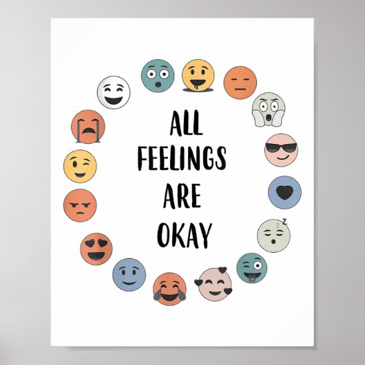 Poster All Feelings Are Okay School Teacher Psychologist  (Devant)