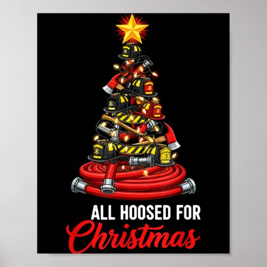 Poster All Hoosed Christmas Firefighter Tree Shirt, Firem (Devant)