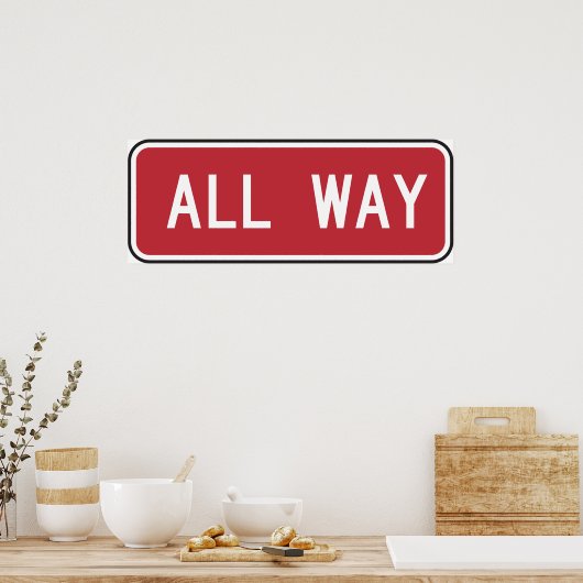 Poster All Way Sign On Red (Cuisine)