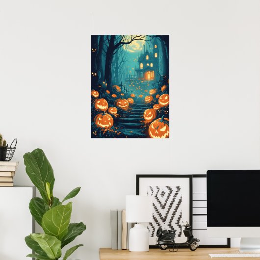 Poster Allée de maison hantée éclairée par la lune (Bureau à domicile)