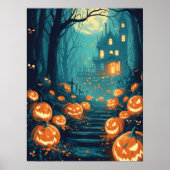 Poster Allée de maison hantée éclairée par la lune (Devant)