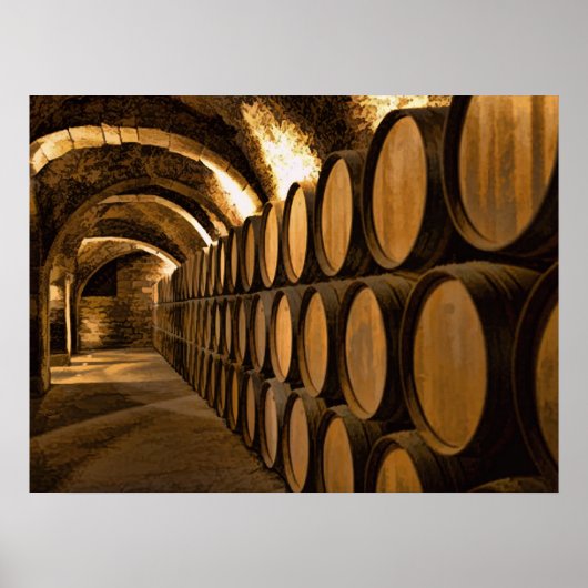 Poster Allée de tonneaux à la vinerie (Devant)