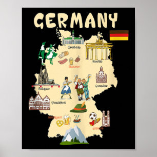 Poster Allemagne Carte des monuments,, célèbres monuments