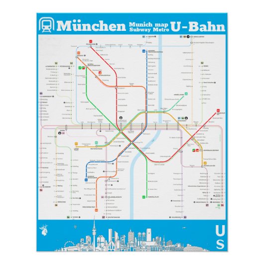 Poster " Allemagne : Métro de Munich SUBWAYmap ... (Devant)