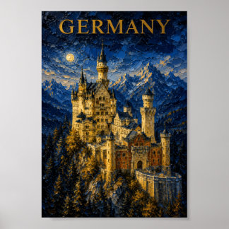 Poster Allemagne : Mystic Glow Neuschwanstein Château Art