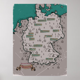 Poster Allemagne Vintage Carte illustrée