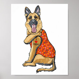 Poster Allemand Berger Chien Tatouage I Love Maman Flower