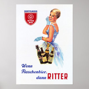 Poster Allemand Dortmunder RITTER BIER Rétro Beer Advert