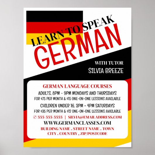 Poster Allemand Drapeau, Allemand Cours de Langue Publici (Devant)