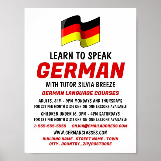 Poster Allemand Drapeau Conception, Allemand Cours de Lan (Devant)