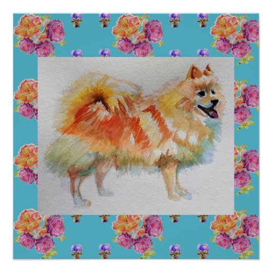 Poster Allemand Spitz Pomeranian Chien Rose Imprimer Post (Devant)