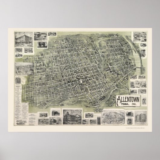 Poster Allentown, PA Carte panoramique - 1901 (Devant)