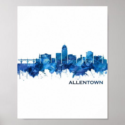 Poster Allentown Pennsylvania Skyline Blue (Devant)