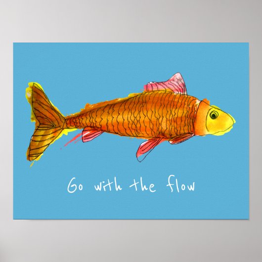 Poster Aller avec le flux mignon poisson rouge (Devant)
