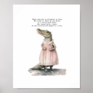 Poster Alligator Art Print - "Alligator in Pink"