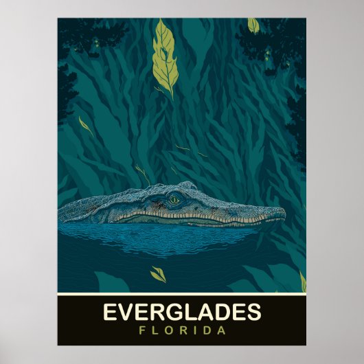Poster Alligator aux Everglades, Floride, Voyage (Devant)