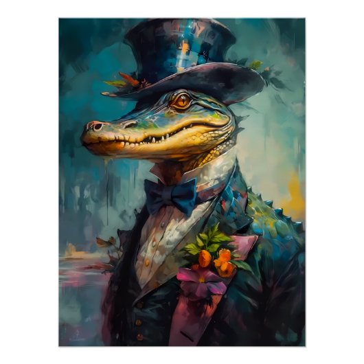 Poster Alligator dans la Cravate de chapeau et de mâchoir (Devant)