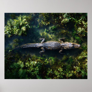 Poster Alligator dans les eaux peu profondes des zones hu