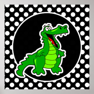 Poster Alligator sur les Pois noirs et blancs