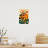 Poster Alligator Surfing Beach Pin-up | Retro Coastal Art (Cuisine)