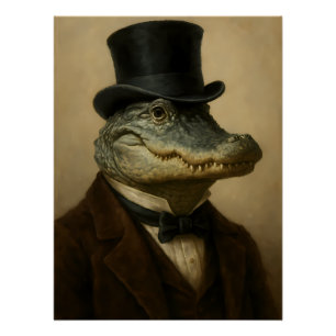 Poster Alligator vintage dans la Cravate chapeau et arc e
