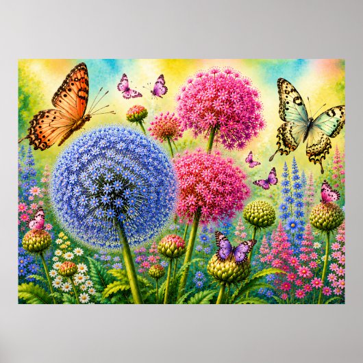 Poster Allium et Papillons (Devant)