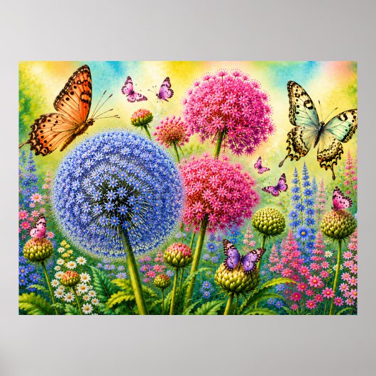 Poster Allium et Papillons (Devant)