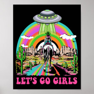 Poster Allons les filles Retro Space Desert Cowgirl Bache