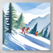 Poster Allons Skiing | Aquarelle d'hiver (Devant)