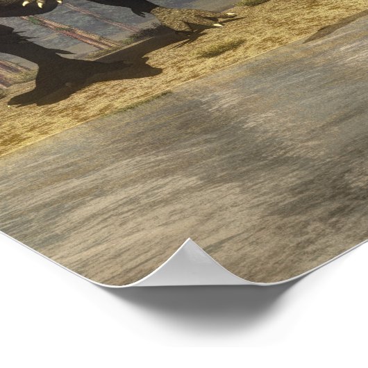 Poster Allosaurus chasse grand brontosaurus dinosaure (Coin)