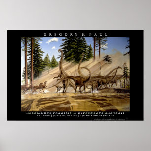 Poster Allosaurus Greg Paul de Diplodocus d'affiche de