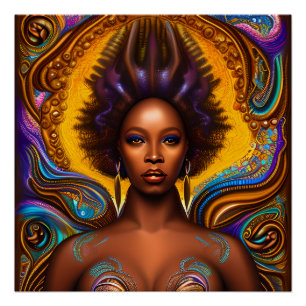 Poster Ally Queen Auburn Brown cheveux Noir Melanin Afro