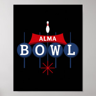 Poster Alma Bowl Retro Sign - Style Vintage Bowlin 1960's