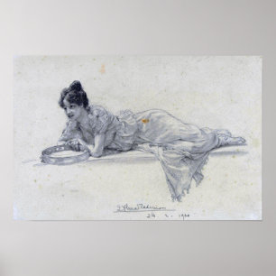 Poster Alma-Tadema - Femme couchée avec tambourin 1901