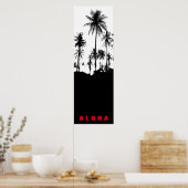 Poster Aloha Blanc Noir Hawaii Palmiers Tropiques Voyage (Cuisine)