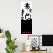 Poster Aloha Blanc Noir Hawaii Palmiers Tropiques Voyage (Bureau à domicile)