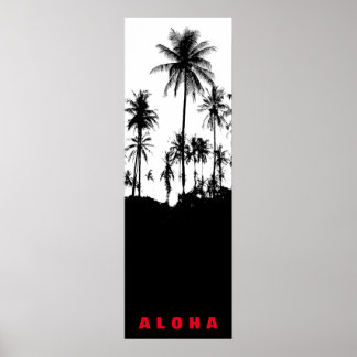 Poster Aloha Blanc Noir Hawaii Palmiers Tropiques Voyage