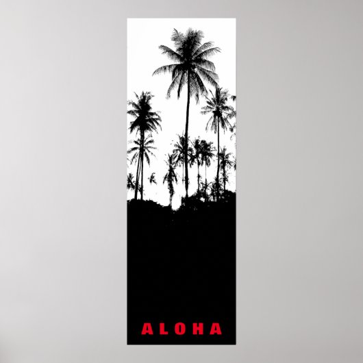 Poster Aloha Blanc Noir Hawaii Palmiers Tropiques Voyage (Devant)