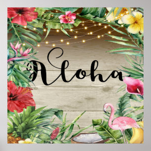 Poster Aloha Bois Tropical Floral Feuilles et Lumières Ét
