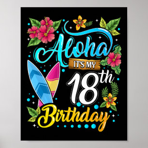 Poster Aloha C'est Mon 18e Anniversaire Surf Hawaii Plage